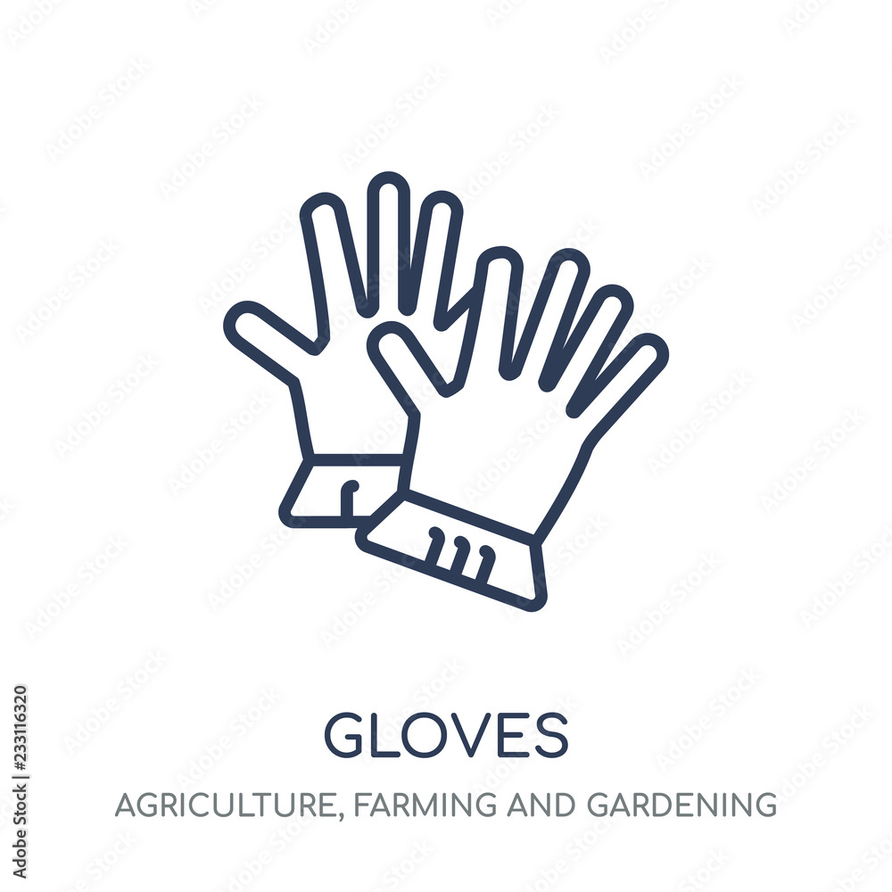 Gloves icon. Gloves linear symbol design from Agriculture, Farming and Gardening collection. Gloves icon. Gloves linear symbol design from Agriculture, Farming and Gardening collection.