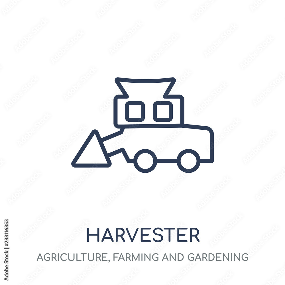 Harvester icon. Harvester linear symbol design from Agriculture, Farming and Gardening collection. Harvester icon. Harvester linear symbol design from Agriculture, Farming and Gardening collection.