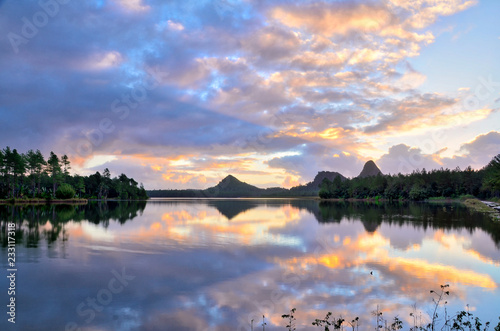 Lake early morning, sunrise with clouds reflections - Mauritius © paspas