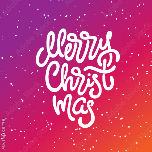 Merry Christmas lettering on bright background with snowflakes. Hand-drawn inscription for greeting card  invitation  poster  banner. Vector handwritten calligraphy.