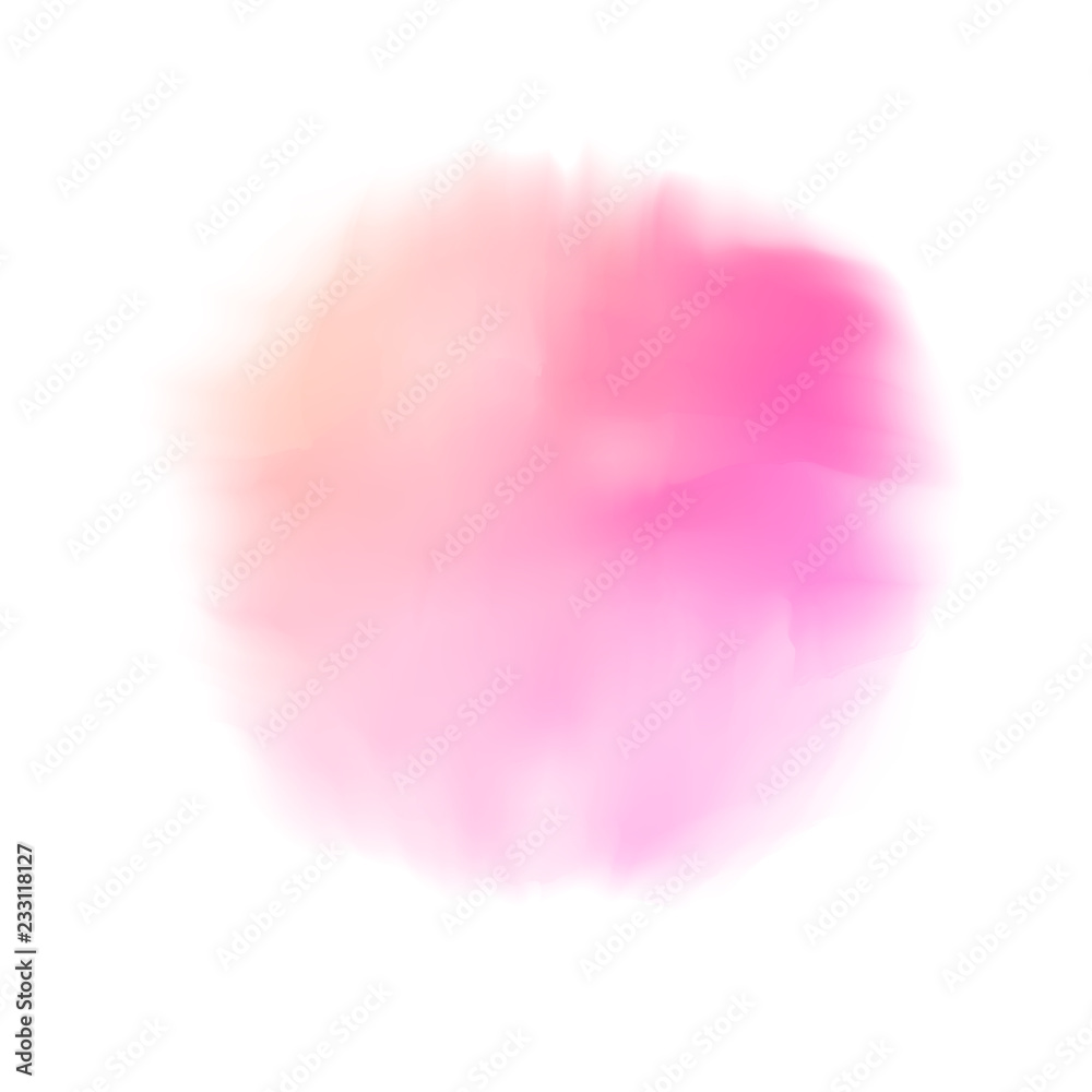 Pink realistic watercolor background. Watercolor round brush strokes on transparent isolated background. Vector illustration created by Mesh tool for background, wallpaper, print design. EPS10