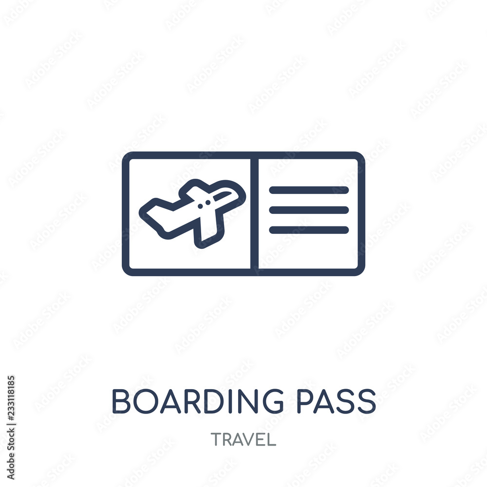 Boarding pass icon. Boarding pass linear symbol design from Travel collection. Boarding pass icon. Boarding pass linear symbol design from Travel collection.
