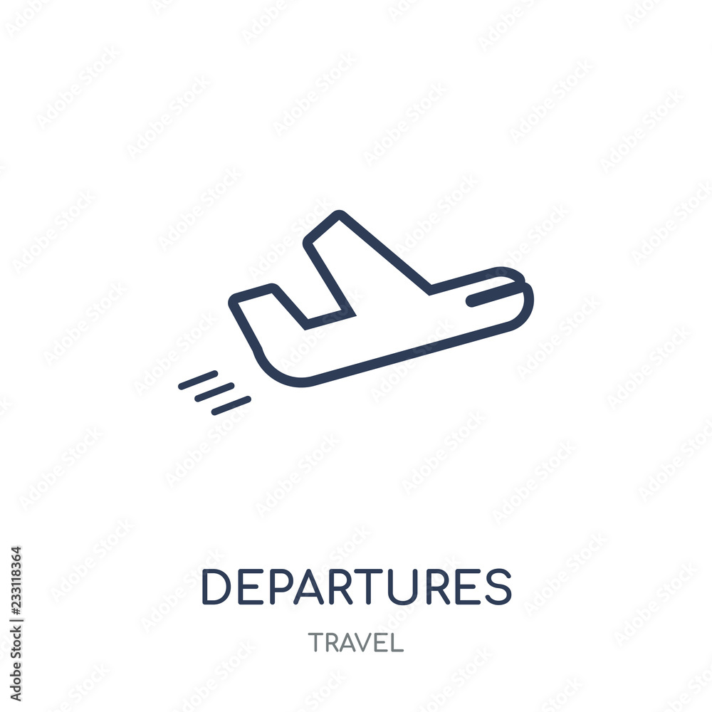 Departures icon. Departures linear symbol design from Travel collection. Departures icon. Departures linear symbol design from Travel collection.