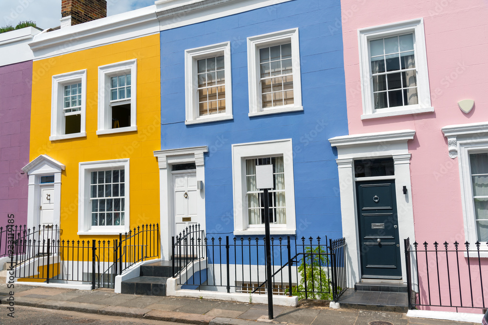 Colorful row houses seen in Notting Hill, London Stock-foto | Adobe Stock