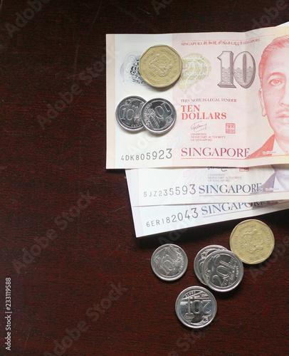 Photography Singapore dollar notes and coins