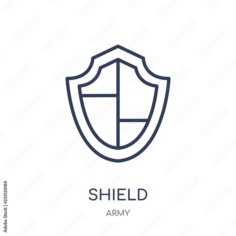 Shield icon. Shield linear symbol design from Army collection. Simple element vector illustration. Can be used in web and mobile. Shield icon. Shield linear symbol design from Army collection. Simple element vector illustration. Can be used in web and mobile.