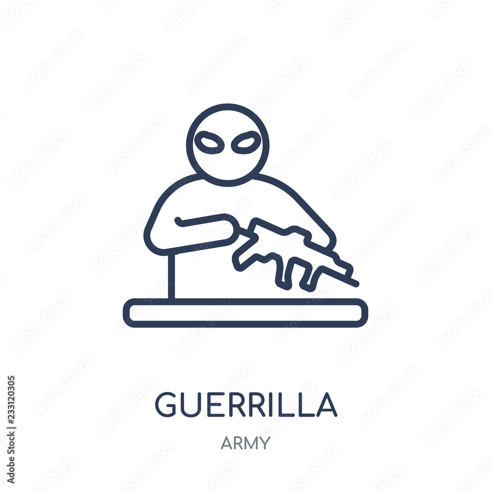 guerrilla icon. guerrilla linear symbol design from Army collection. Simple element vector illustration. Can be used in web and mobile. guerrilla icon. guerrilla linear symbol design from Army collection. Simple element vector illustration. Can be used in web and mobile.