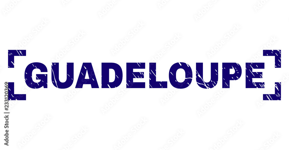 GUADELOUPE text seal imprint with grunge texture. Text label is placed between corners. Blue vector rubber print of GUADELOUPE with grunge texture.