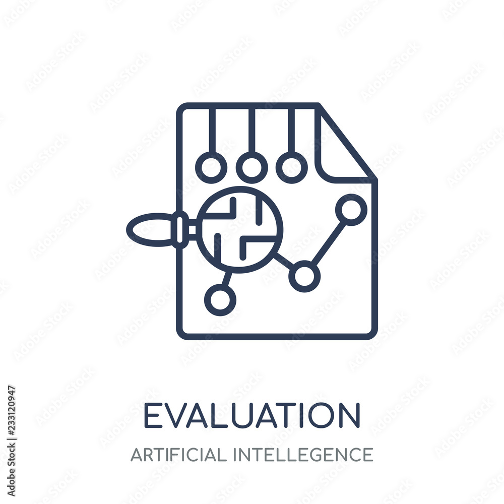 Evaluation icon. Evaluation linear symbol design from Artificial Intellegence collection. Simple element vector illustration. Can be used in web and mobile. Evaluation icon. Evaluation linear symbol design from Artificial Intellegence collection. Simple element vector illustration. Can be used in web and mobile.