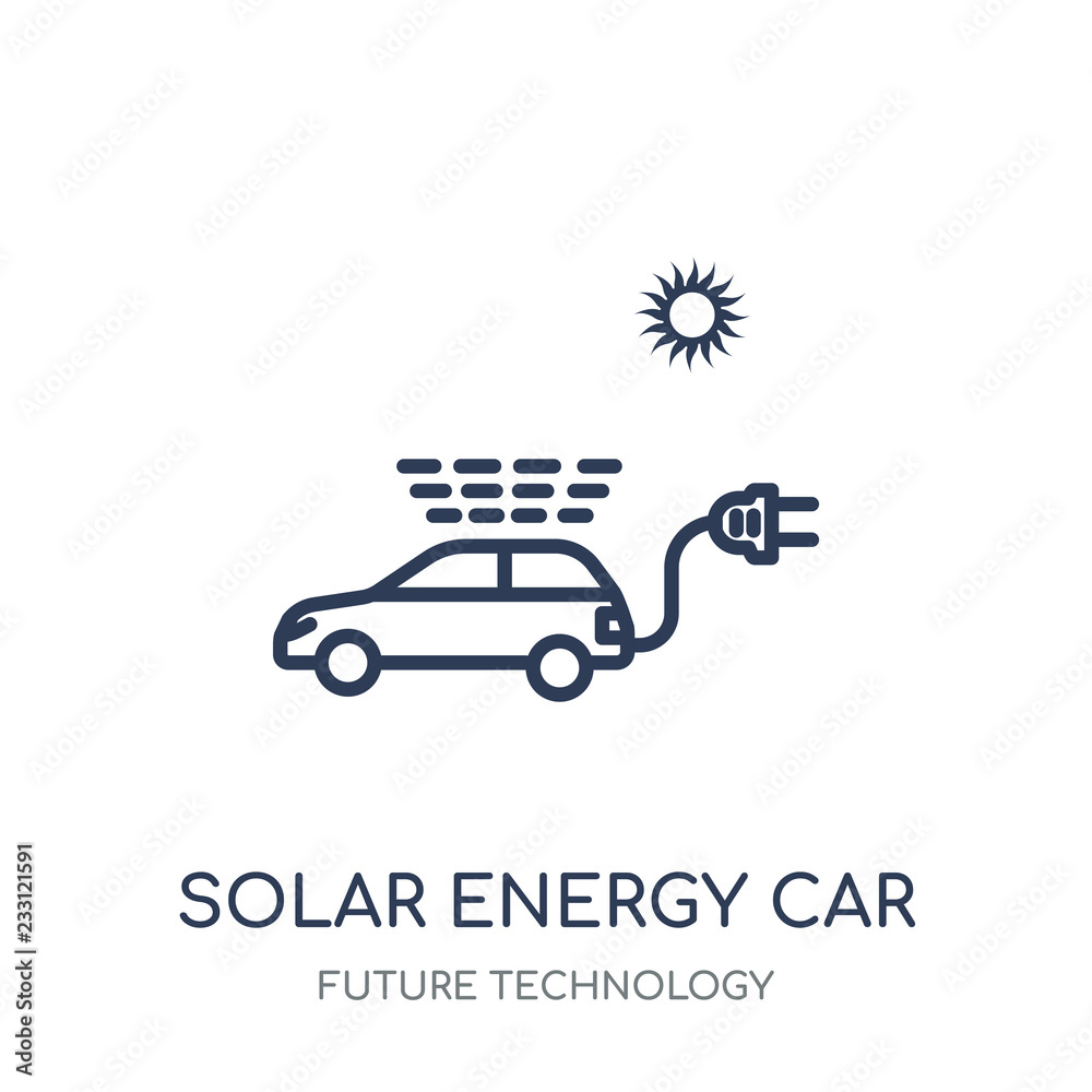 Solar energy car icon. Solar energy car linear symbol design from Future technology collection. Simple element vector illustration. Can be used in web and mobile. Solar energy car icon. Solar energy car linear symbol design from Future technology collection. Simple element vector illustration. Can be used in web and mobile.