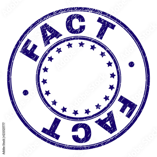 FACT stamp seal watermark with distress texture. Designed with circles and stars. Blue vector rubber print of FACT tag with dirty texture.