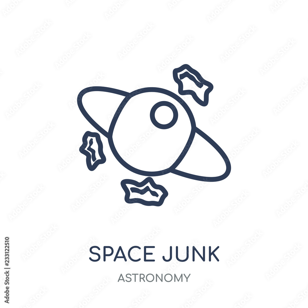 Space junk icon. Space junk linear symbol design from Astronomy collection. Simple element vector illustration. Can be used in web and mobile. Space junk icon. Space junk linear symbol design from Astronomy collection. Simple element vector illustration. Can be used in web and mobile.