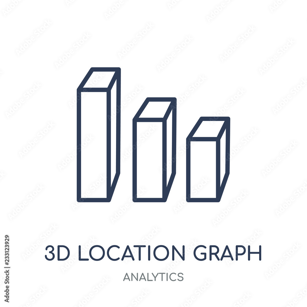 3D Location Graph icon. 3D Location Graph linear symbol design from Analytics collection. 3D Location Graph icon. 3D Location Graph linear symbol design from Analytics collection.