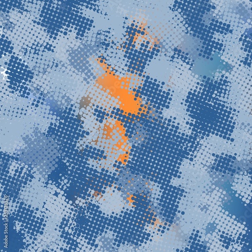 Seamless denim digital pixel blue camouflage textile pattern