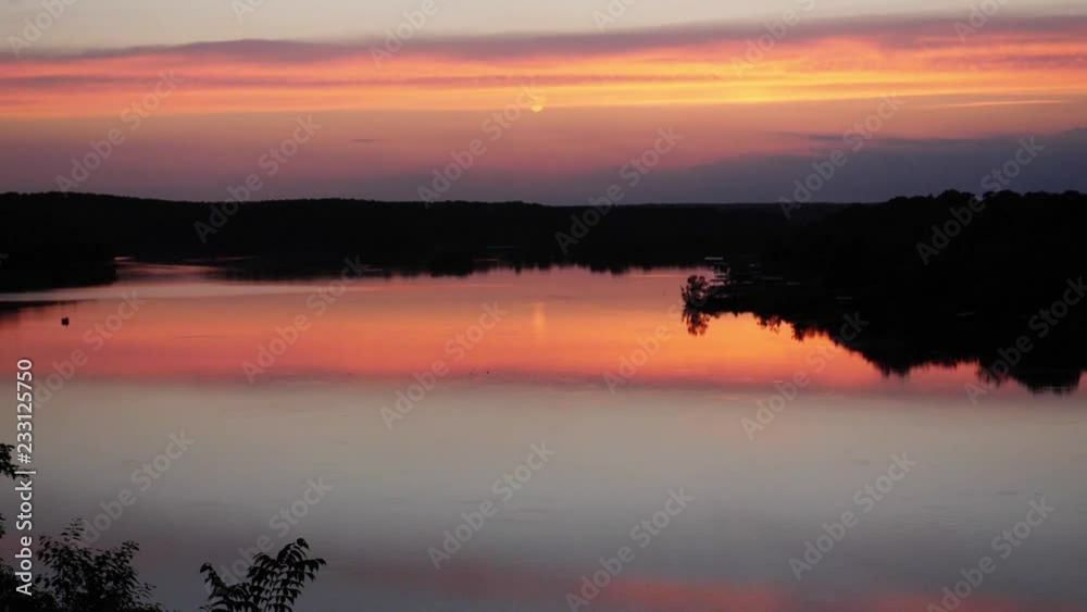 Beautiful aerial orange sunset over lake Beautiful aerial orange sunset over lake
