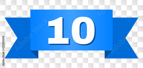 10 text on a ribbon. Designed with white title and blue stripe. Vector banner with 10 tag on a transparent background.