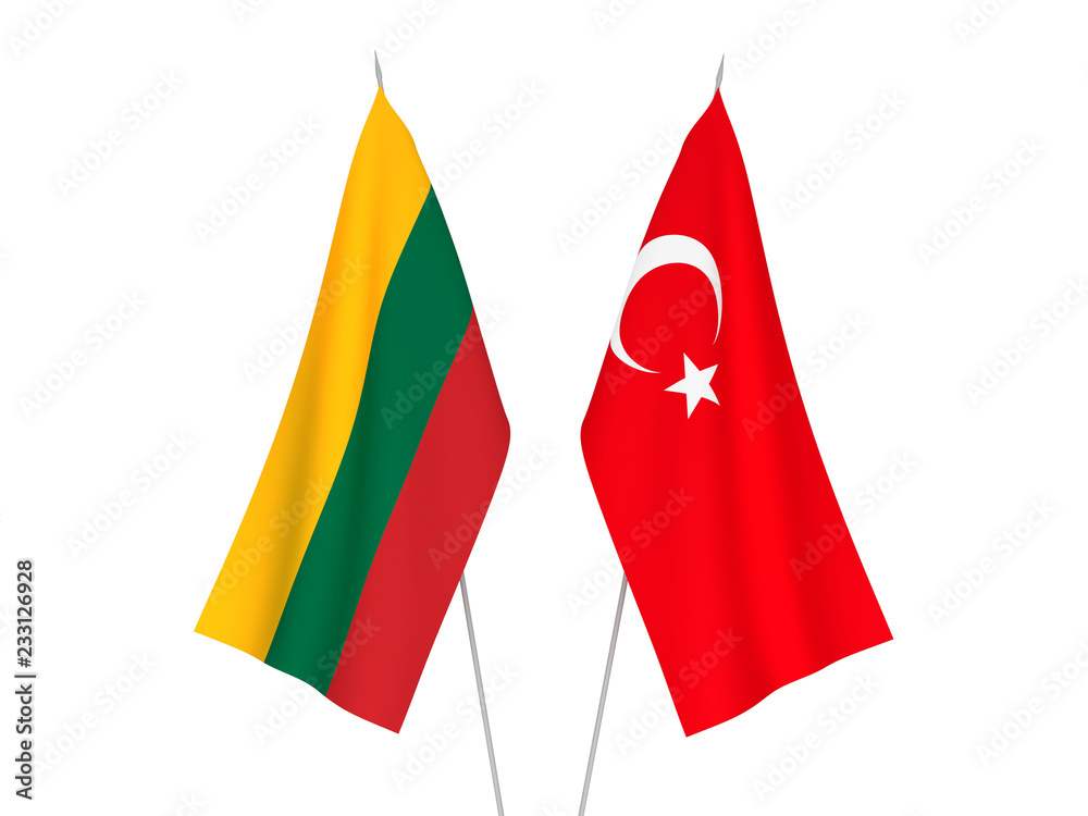 Obraz premium Lithuania and Turkey flags