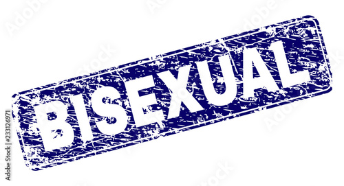 BISEXUAL stamp seal print with distress texture. Seal shape is a rounded rectangle with frame. Blue vector rubber print of BISEXUAL label with grunge texture.