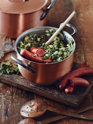 Mashed potatoes with kale and sausage photo