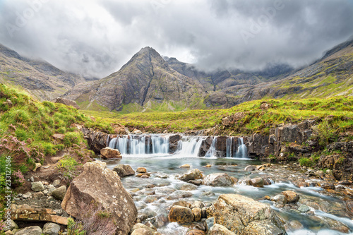 View of waterfall on river Allt Coir a Mhadaidh at Fairy Pools in Glen Brittle, Isle of Skye, Scotland