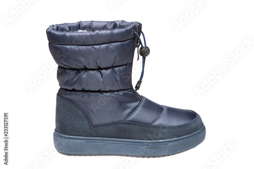 blue female boots with fur for an active lifestyle, on a white background, isolate
