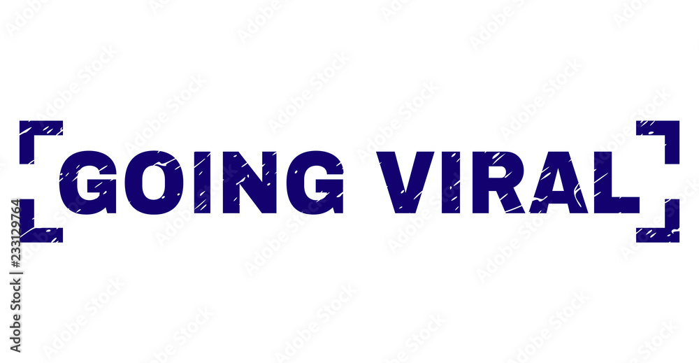 GOING VIRAL title seal print with grunge texture. Text title is placed inside corners. Blue vector rubber print of GOING VIRAL with dust texture. GOING VIRAL title seal print with grunge texture. Text title is placed inside corners. Blue vector rubber print of GOING VIRAL with dust texture.