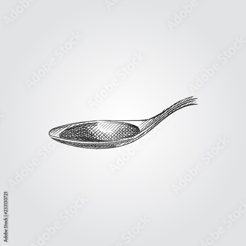 Hand Drawn spoon of cooking oil Sketch isolated on white background. Vector of oil In Trendy Style. Spoon in sketch style.