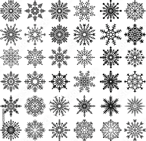 Crystal of snow silhouette set
