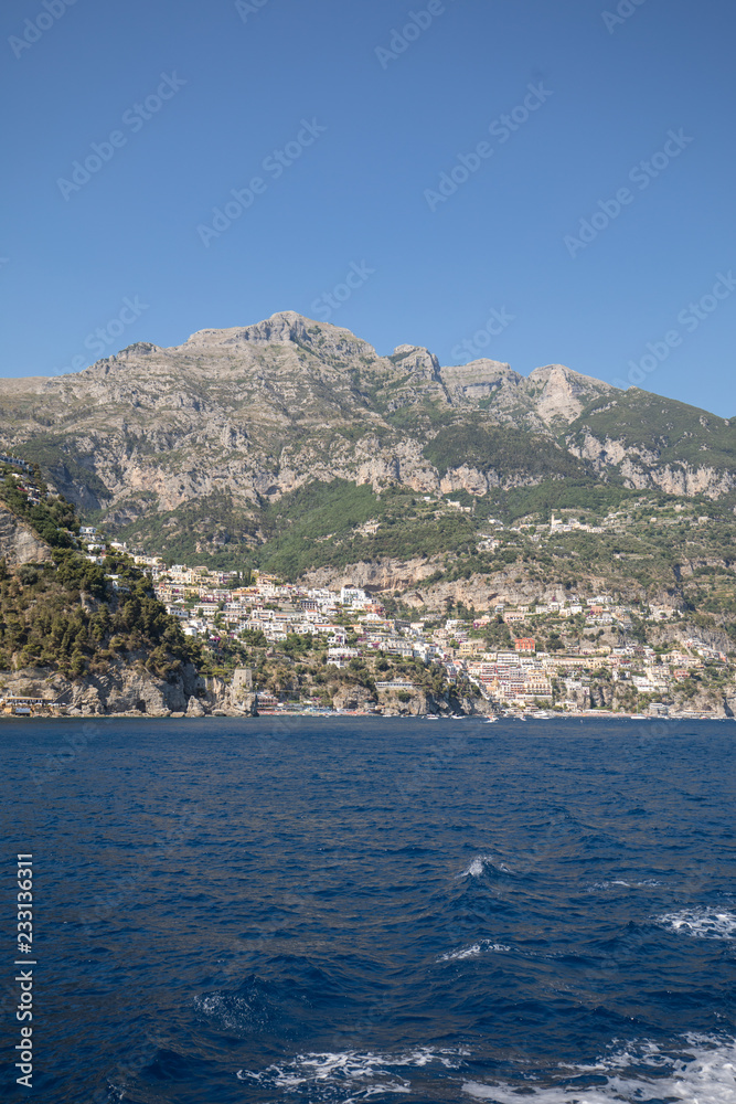 Obraz premium Positano seen from the sea on Amalfi Coast in the region Campania, Italy