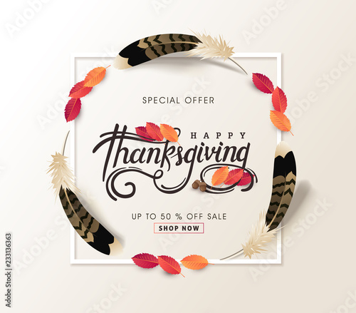 Thanksgiving day banner background. Celebration quotation for card.vector illustration.Autumn season happy Thanksgiving inscription.