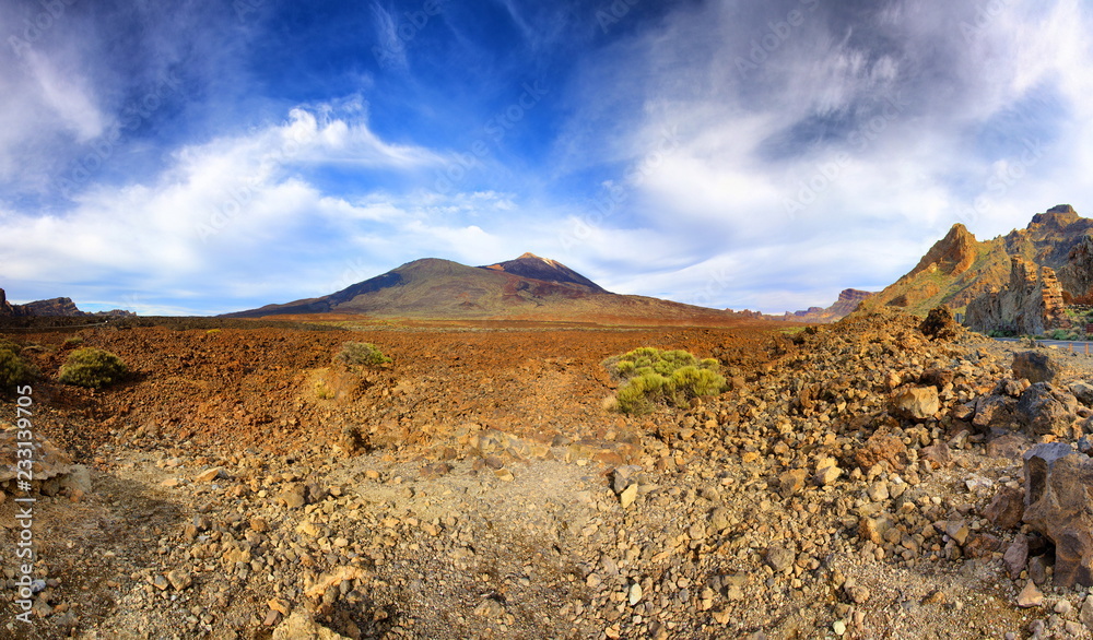 Marsian landscape on the top of Teide volcano, Panorama, Tenerife, Canarian Islands