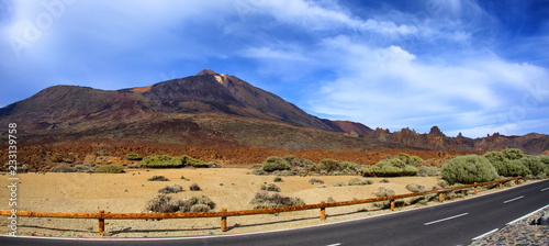 Sand Desert with blue sky, Panorama, Teide volcano, Tenerife, Canarian Islands