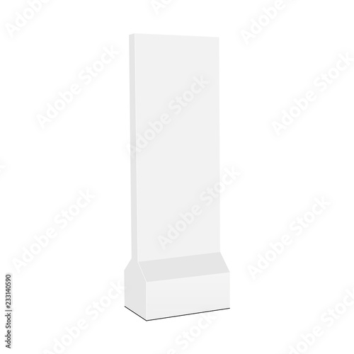 Floor standing promotional vertical totem mock up - side view. Vector illustration