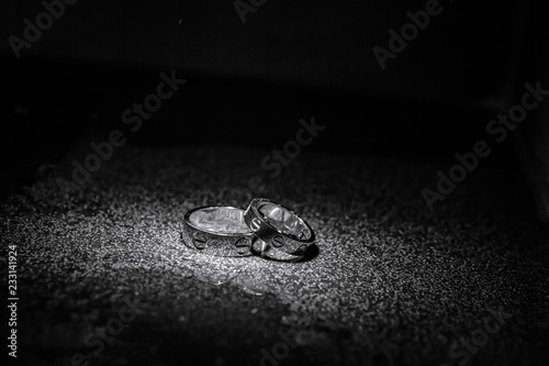 Gift wedding background with black white rings.