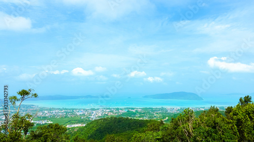 Phuket city landscape viewpoint on the afternoon with sun light, Bird eye view