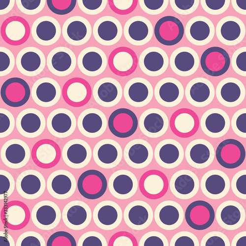 Retro Mod Vector Seamless Polka Dot Pattern in Purple, Cream on 