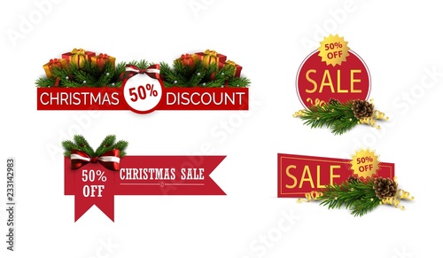 Big set of Christmas Sale banners. Discount labels. Vector holiday shopping illustration