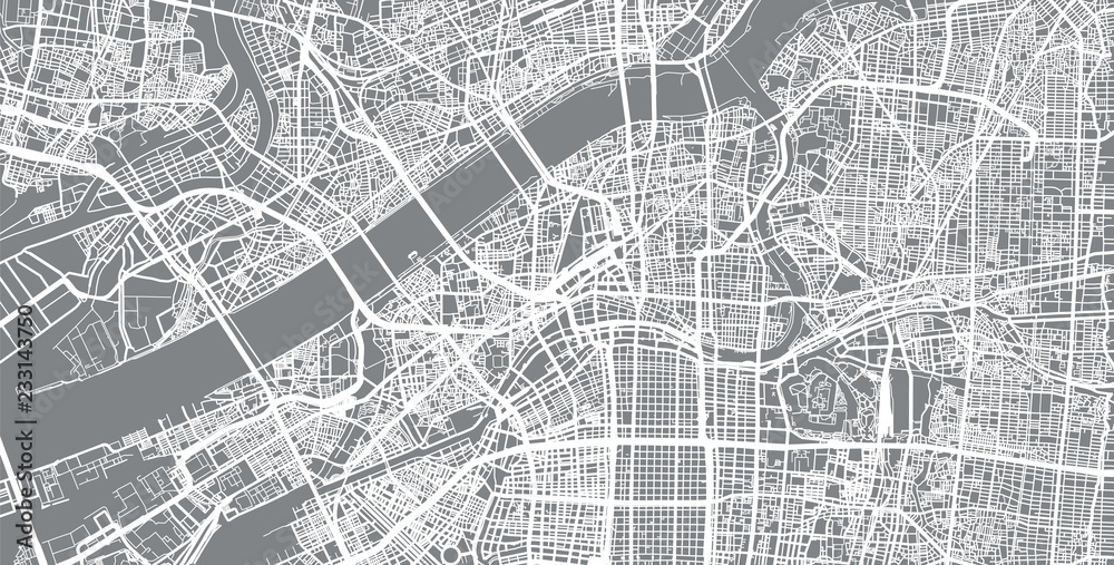 Naklejka premium Mapa miasta miejskiego wektor Osaka, Japonia