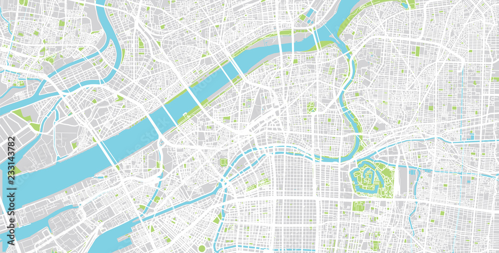 Urban vector city map of Osaka, Japan