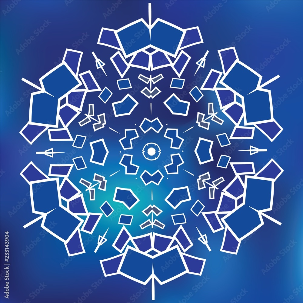 Blue Grid Mosaic Hexagon Snowfkake Papercut Template Blue Grid Mosaic Hexagon Snowfkake Papercut Template