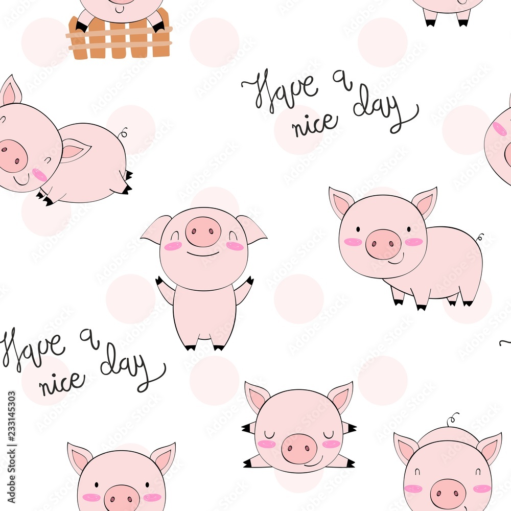 hand drawn vector seamless pattern with pigs. hand drawn vector seamless pattern with pigs.
