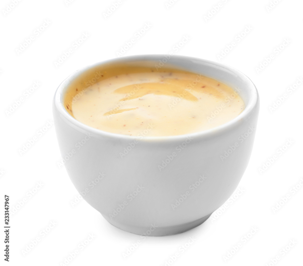 Tasty sauce in bowl on white background Tasty sauce in bowl on white background