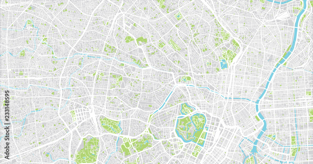 Urban vector city map of Tokyo, Japan