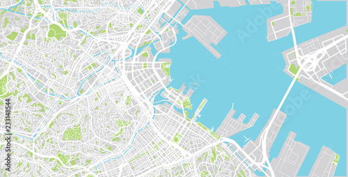 Urban vector city map of Yokohama, Japan