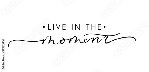 Live in the moment inspirational lettering quote. Vector illustration photo