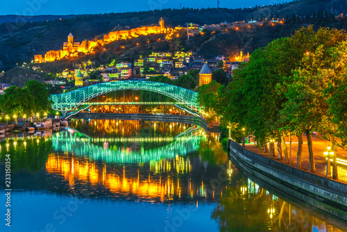 Panoramic view of Tbilisi, Georgia after sunset © monticellllo