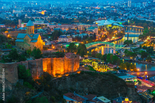 Panoramic view of Tbilisi, Georgia after sunset