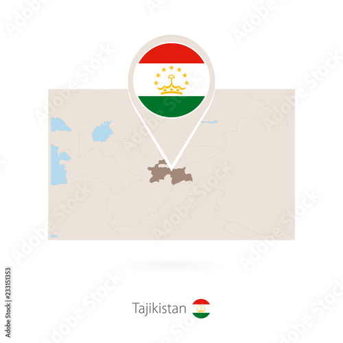 Rectangular map of Tajikistan with pin icon of Tajikistan photo