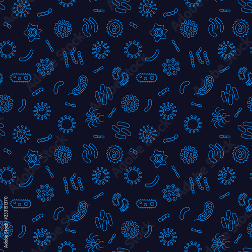 Dark seamless bacterium pattern or background. Vector illustration