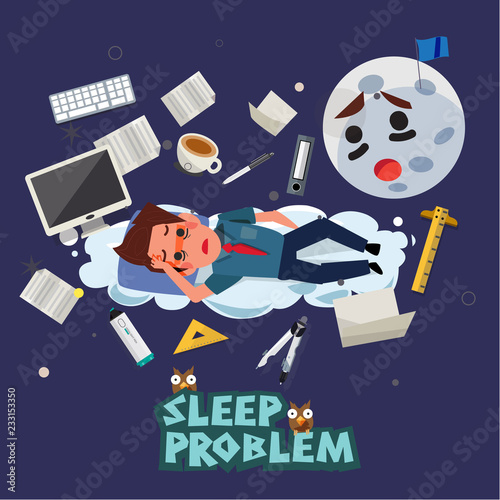 sleep businessman worry about sleep problem. hardworking and office syndrome effect to the health concept - vector